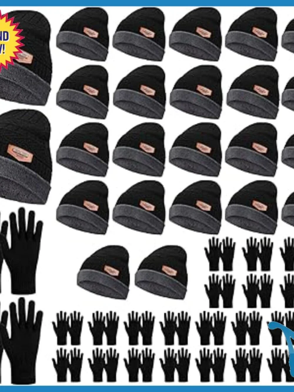 48-Piece Winter Hat Gloves Set, Acrylic Fleece Lined, Unisex Medium